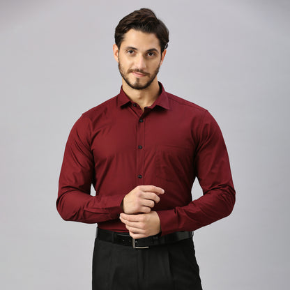 5thanfold Men's Formal Pure Cotton Full Sleeve Solid Maroon Slim Fit Shirt