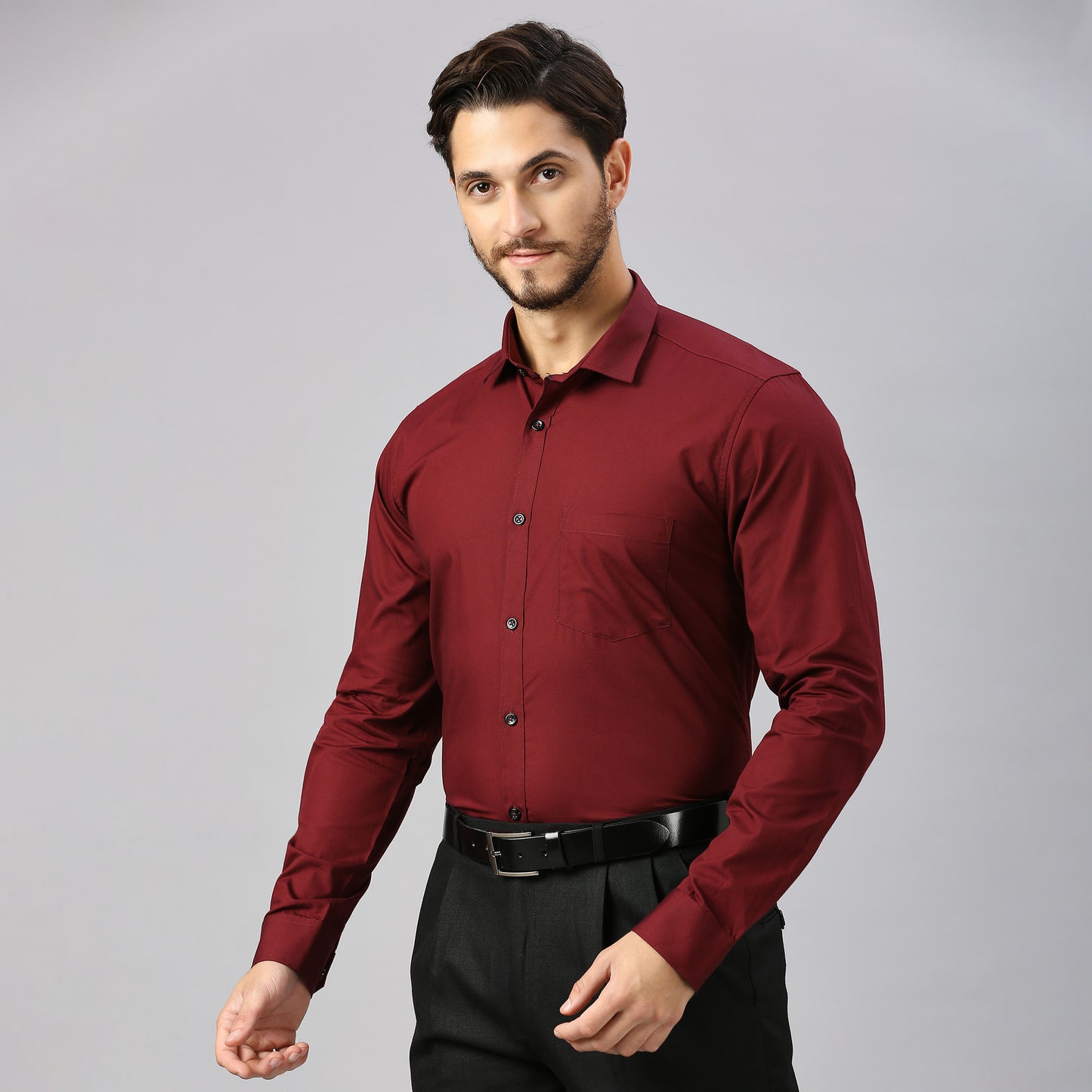 5thanfold Men's Formal Pure Cotton Full Sleeve Solid Maroon Slim Fit Shirt