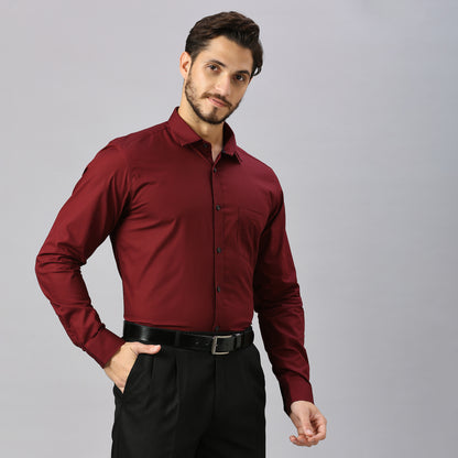 5thanfold Men's Formal Pure Cotton Full Sleeve Solid Maroon Slim Fit Shirt