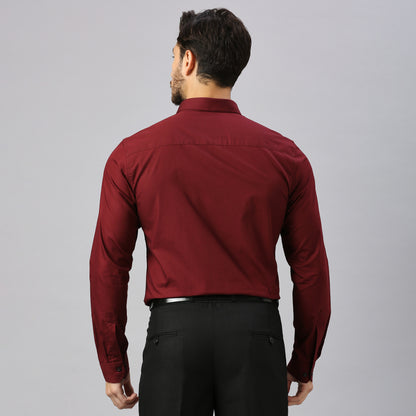 5thanfold Men's Formal Pure Cotton Full Sleeve Solid Maroon Slim Fit Shirt