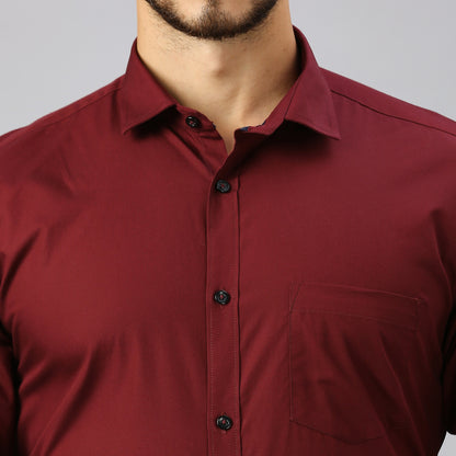 5thanfold Men's Formal Pure Cotton Full Sleeve Solid Maroon Slim Fit Shirt