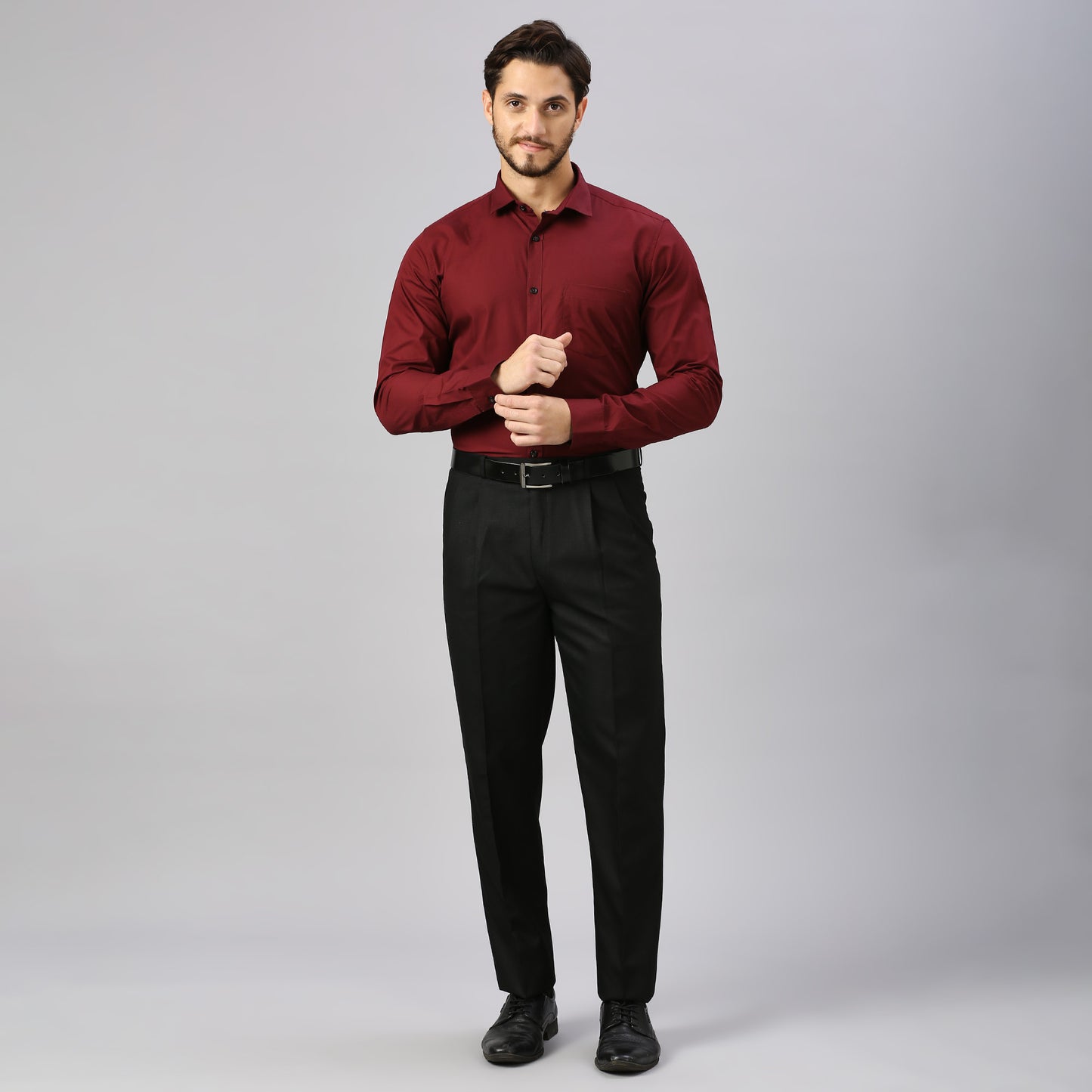 5thanfold Men's Formal Pure Cotton Full Sleeve Solid Maroon Slim Fit Shirt