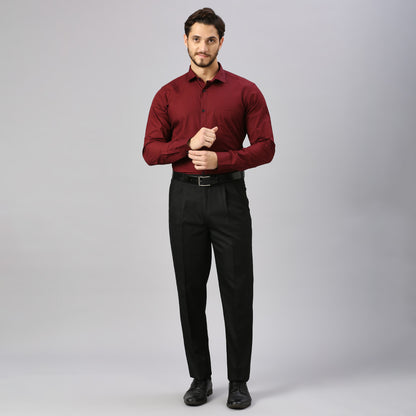 5thanfold Men's Formal Pure Cotton Full Sleeve Solid Maroon Slim Fit Shirt