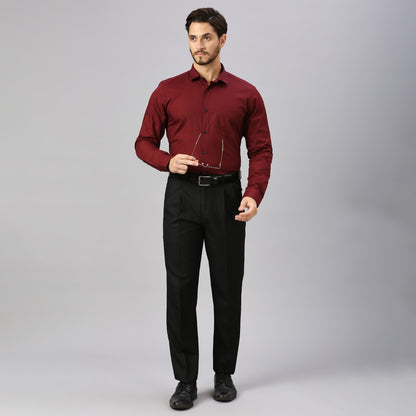 5thanfold Men's Formal Pure Cotton Full Sleeve Solid Maroon Slim Fit Shirt