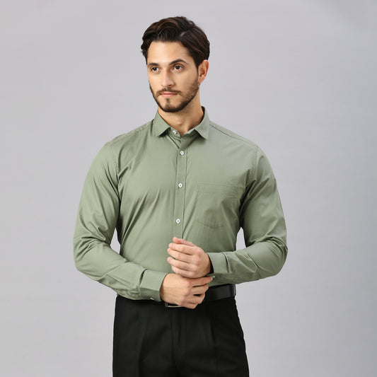 5thanfold Men's Formal Pure Cotton Full Sleeve Solid Rusty Green Slim Fit Shirt