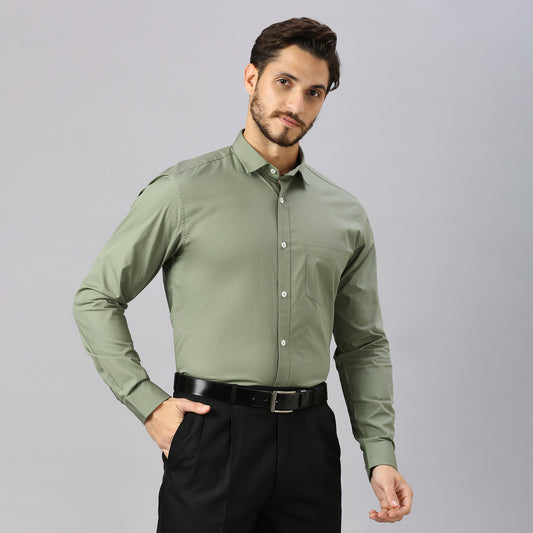 5thanfold Men's Casual Pure Cotton Full Sleeve Solid Rusty Green Slim Fit Shirt