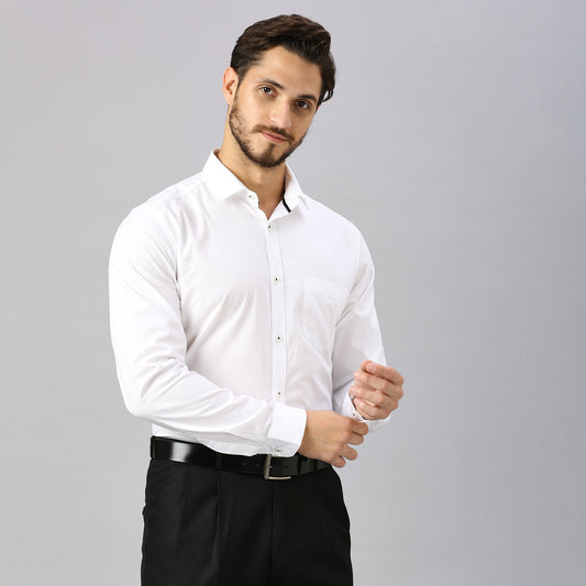 5thANFOLD Men's Formal Pure Cotton Full Sleeve Solid White Slim Fit Shirt