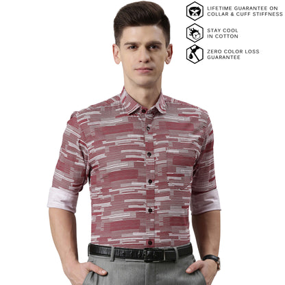 5thanfold Men's Formal Pure Cotton Full Sleeve Printed Red Slim Fit Shirt
