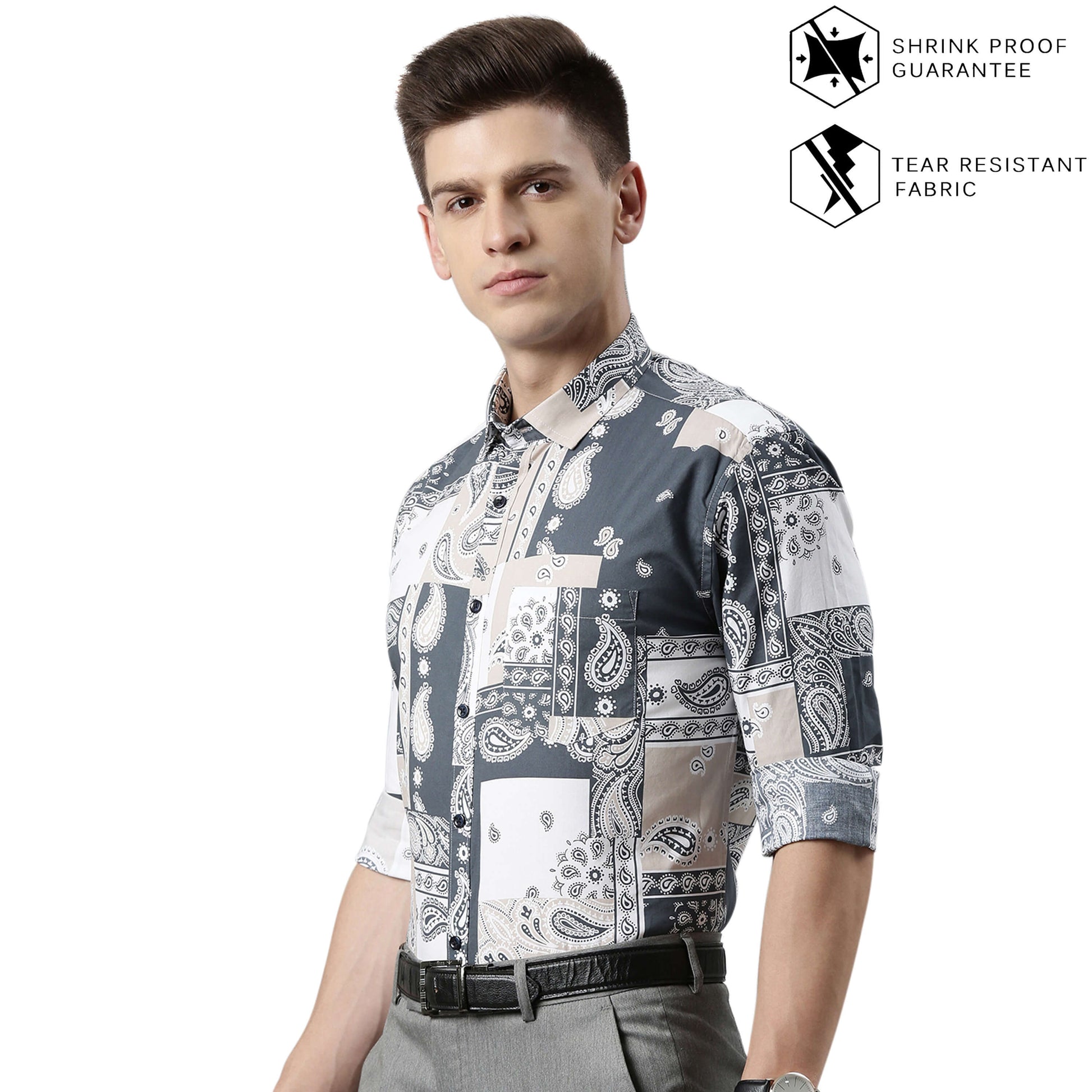 5thanfold Men's Formal Pure Cotton Full Sleeve Printed Multicolor Slim Fit Shirt