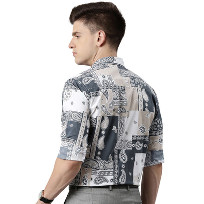 5thanfold Men's Formal Pure Cotton Full Sleeve Printed Multicolor Slim Fit Shirt