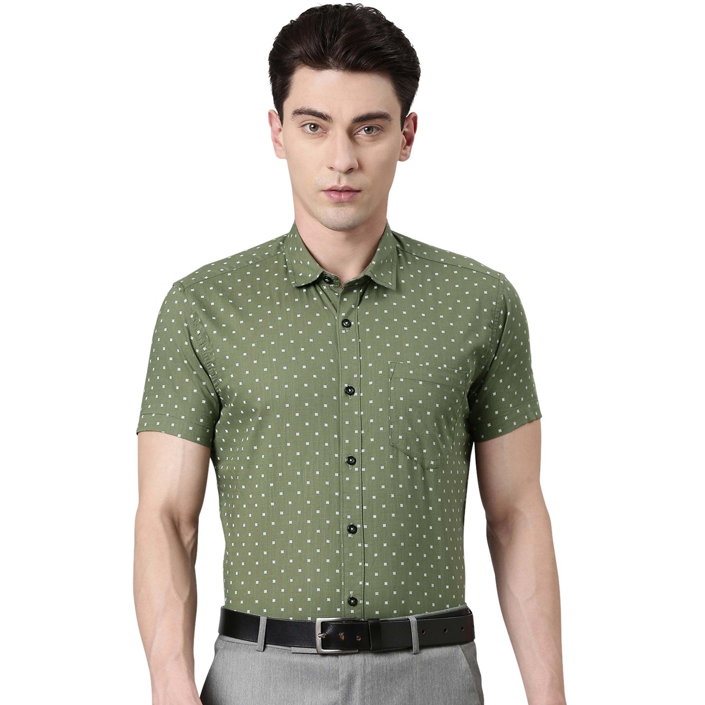 5thanfold Men's Pure Cotton Formal Half Sleeve Checkered Green Slim Fit Shirt