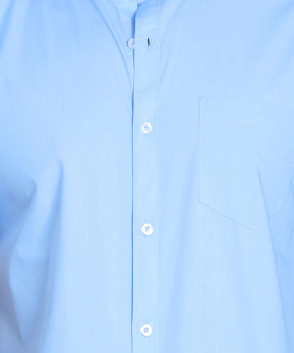 5thanfold Men's Casual Pure Cotton Half Sleeve Solid Sky Blue Slim Fit Shirt