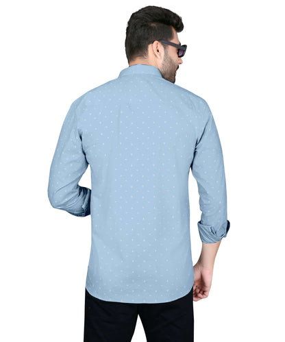 5thanfold Men's Casual Pure Cotton Full Sleeve Printed Sky Blue Slim Fit Shirt