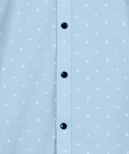 5thanfold Men's Casual Pure Cotton Full Sleeve Printed Sky Blue Slim Fit Shirt