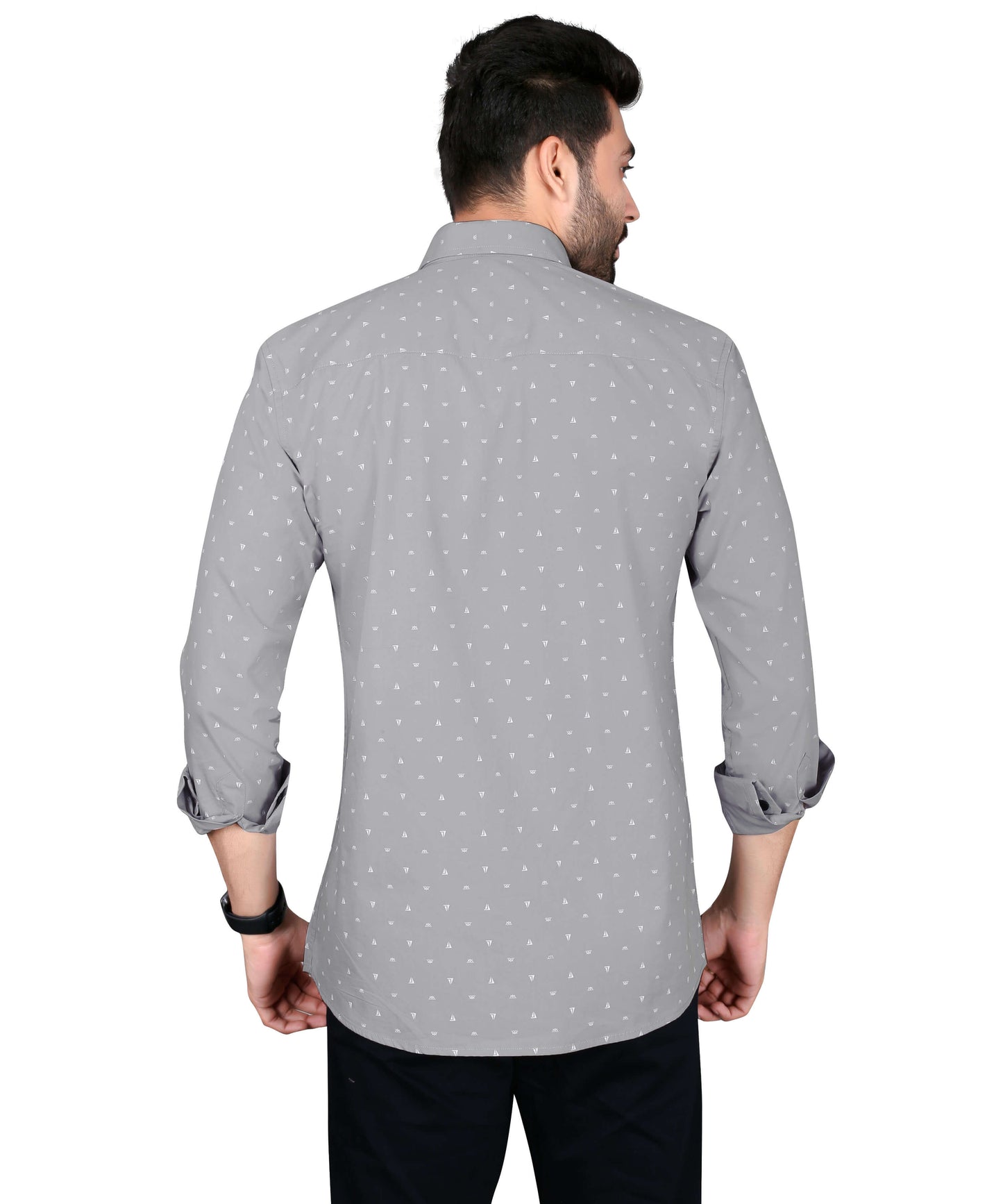 5thanfold Men's Casual Pure Cotton Full Sleeve Printed Grey Slim Fit Shirt