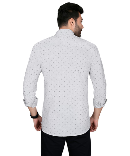 5thanfold Men's Casual Pure Cotton Full Sleeve Printed White Slim Fit Shirt
