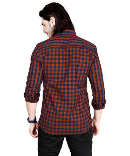 5thanfold Men's Casual Pure Cotton Full Sleeve Checkered Maroon Slim Fit Shirt