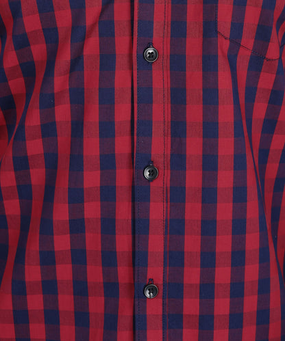 5thanfold Men's Casual Pure Cotton Full Sleeve Checkered Red Slim Fit Shirt