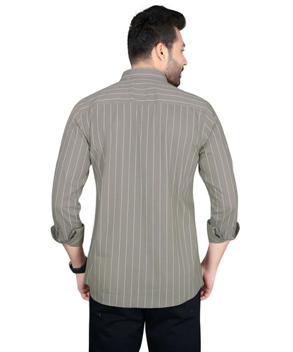 5thanfold Men's Casual Pure Cotton Full Sleeve Striped Grey Slim Fit Shirt