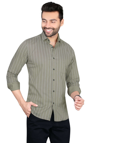 5thanfold Men's Casual Pure Cotton Full Sleeve Striped Grey Slim Fit Shirt