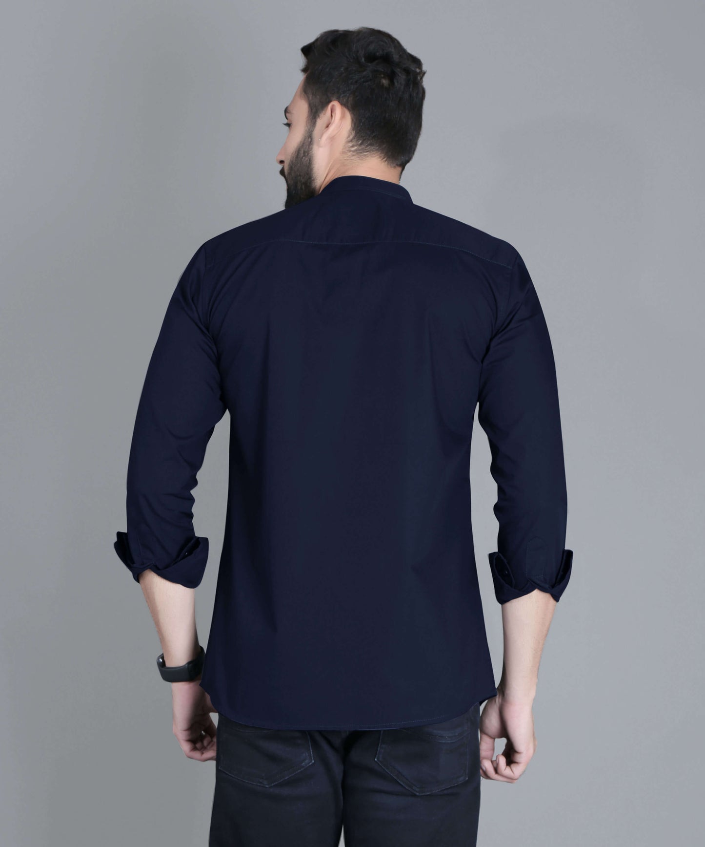 5thanfold Men's Casual Light Blue Full Sleeve Pure Cotton Mandarin Collar Shirt (No Pocket)