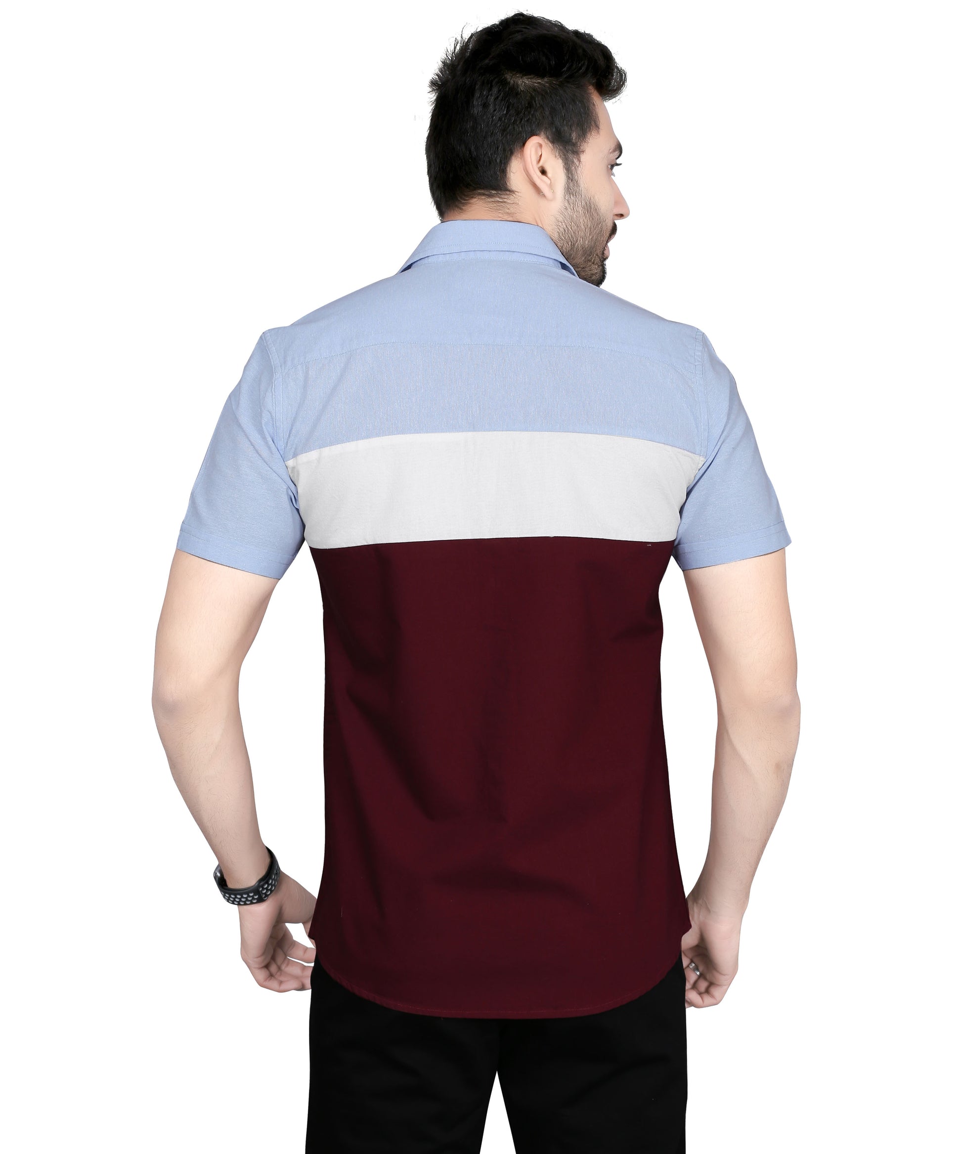 5thanfold Men's Formal Pure Cotton Half horizontal strip Half Sleeve Maroon  Slim Fit Shirt
