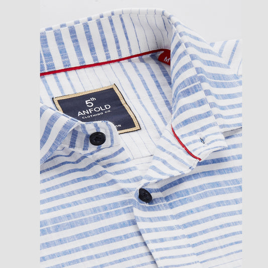 5thanfold Men's Pure Cotton Formal Full Sleeve Striped Blue Slim Fit Shirt