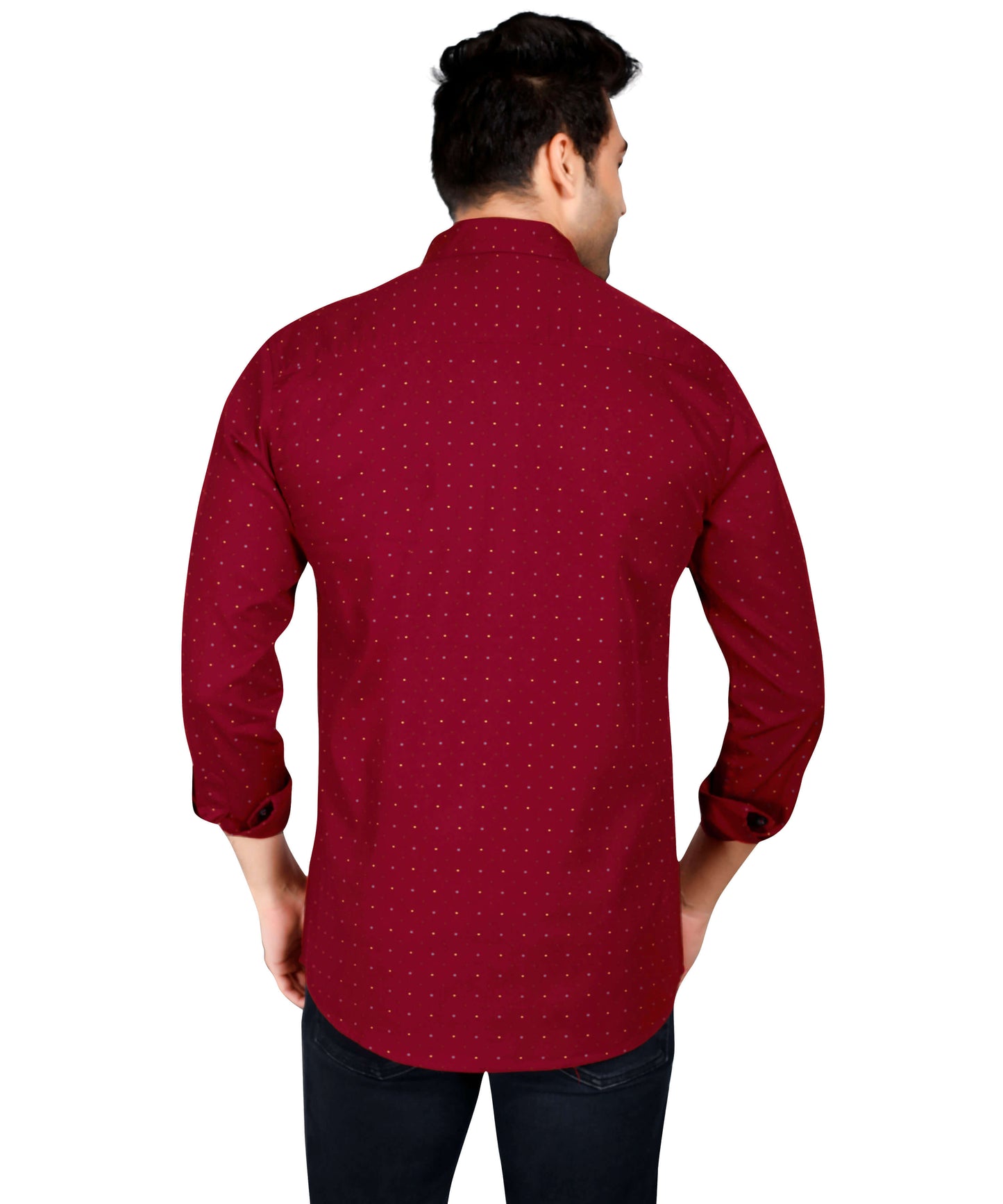 5thanfold Men's Casual Pure Cotton Full Sleeve Printed Red Slim Fit Shirt