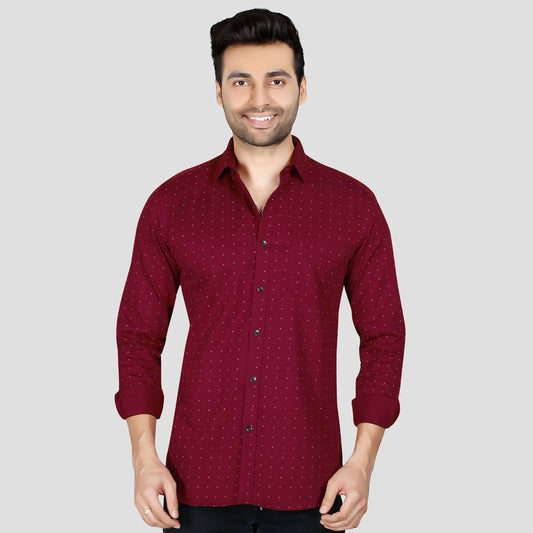 5thanfold Men's Casual Pure Cotton Full Sleeve Printed Red Slim Fit Shirt