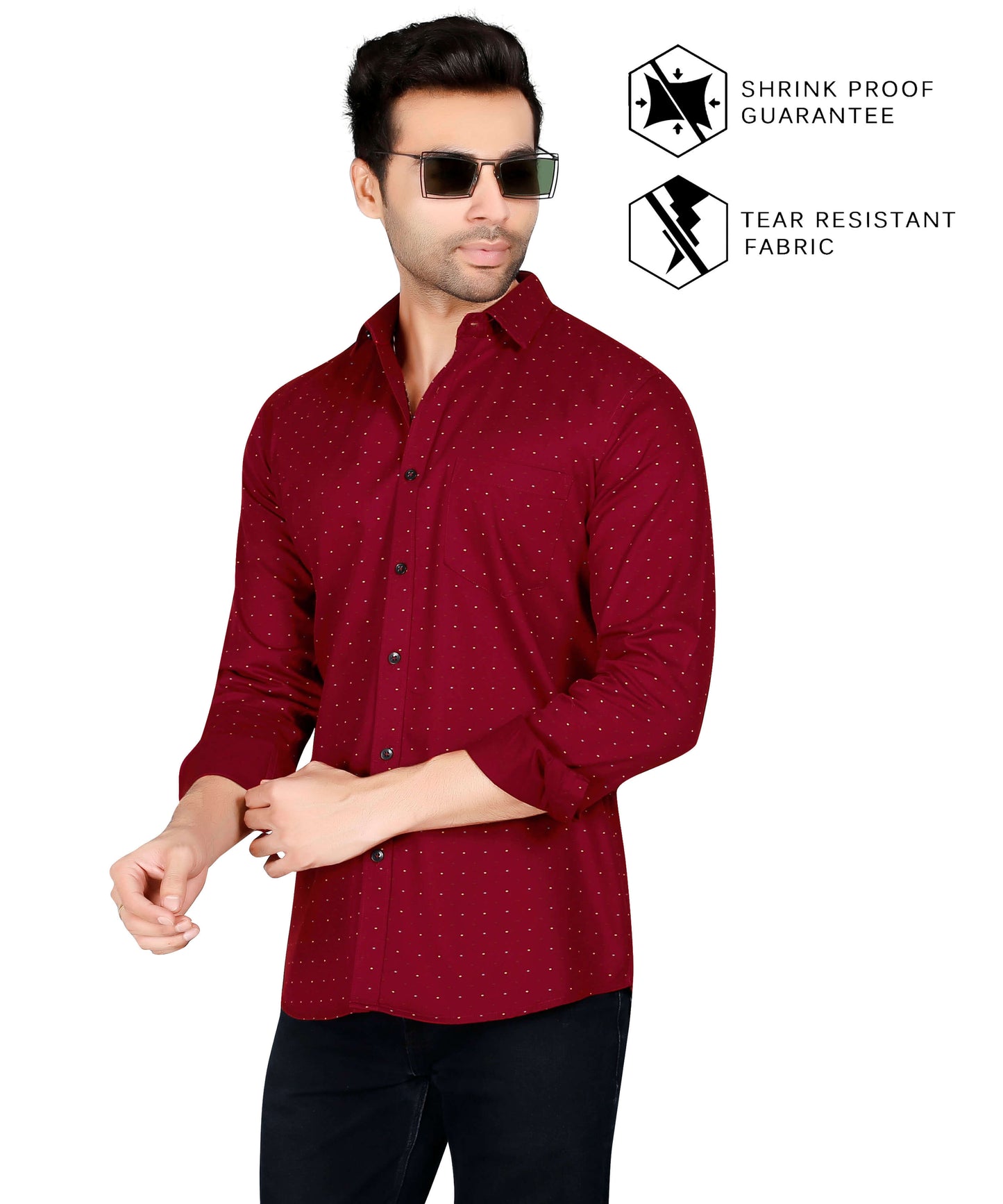 5thanfold Men's Casual Pure Cotton Full Sleeve Printed Red Slim Fit Shirt