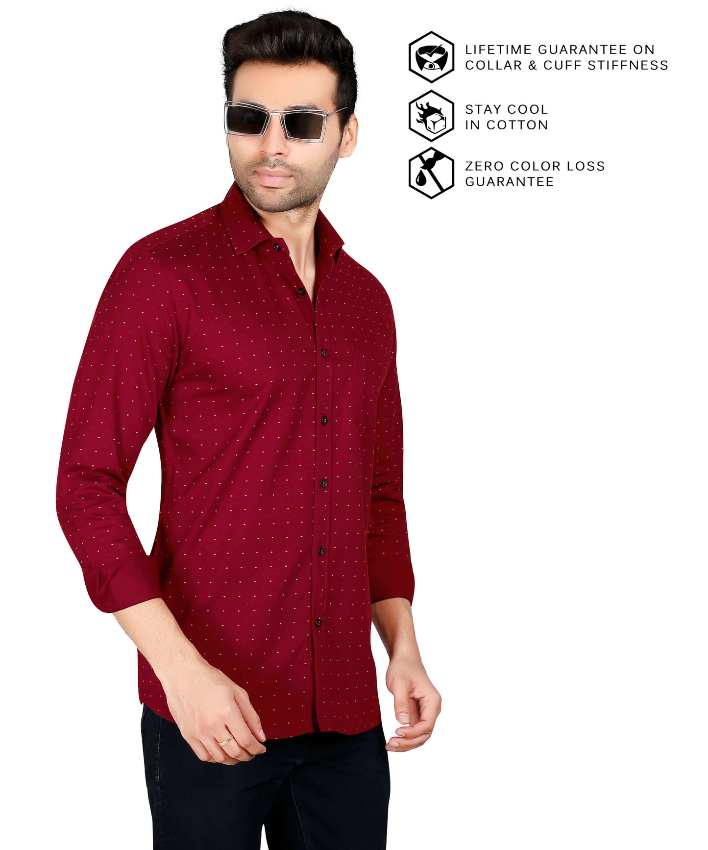 5thanfold Men's Casual Pure Cotton Full Sleeve Printed Red Slim Fit Shirt