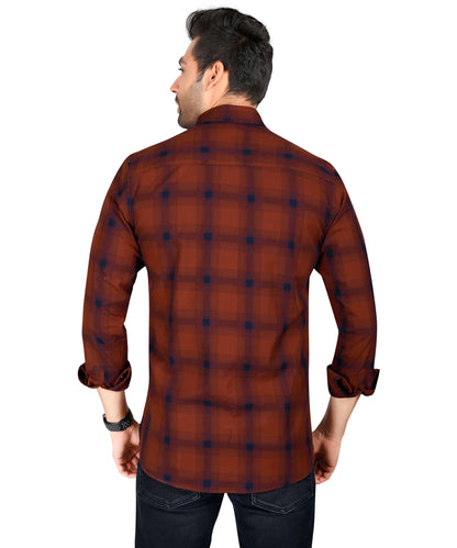 5thanfold Men's Casual Pure Cotton Full Sleeve Checkered Red Regular Fit Shirt