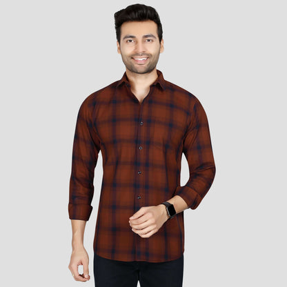 5thanfold Men's Casual Pure Cotton Full Sleeve Checkered Red Regular Fit Shirt