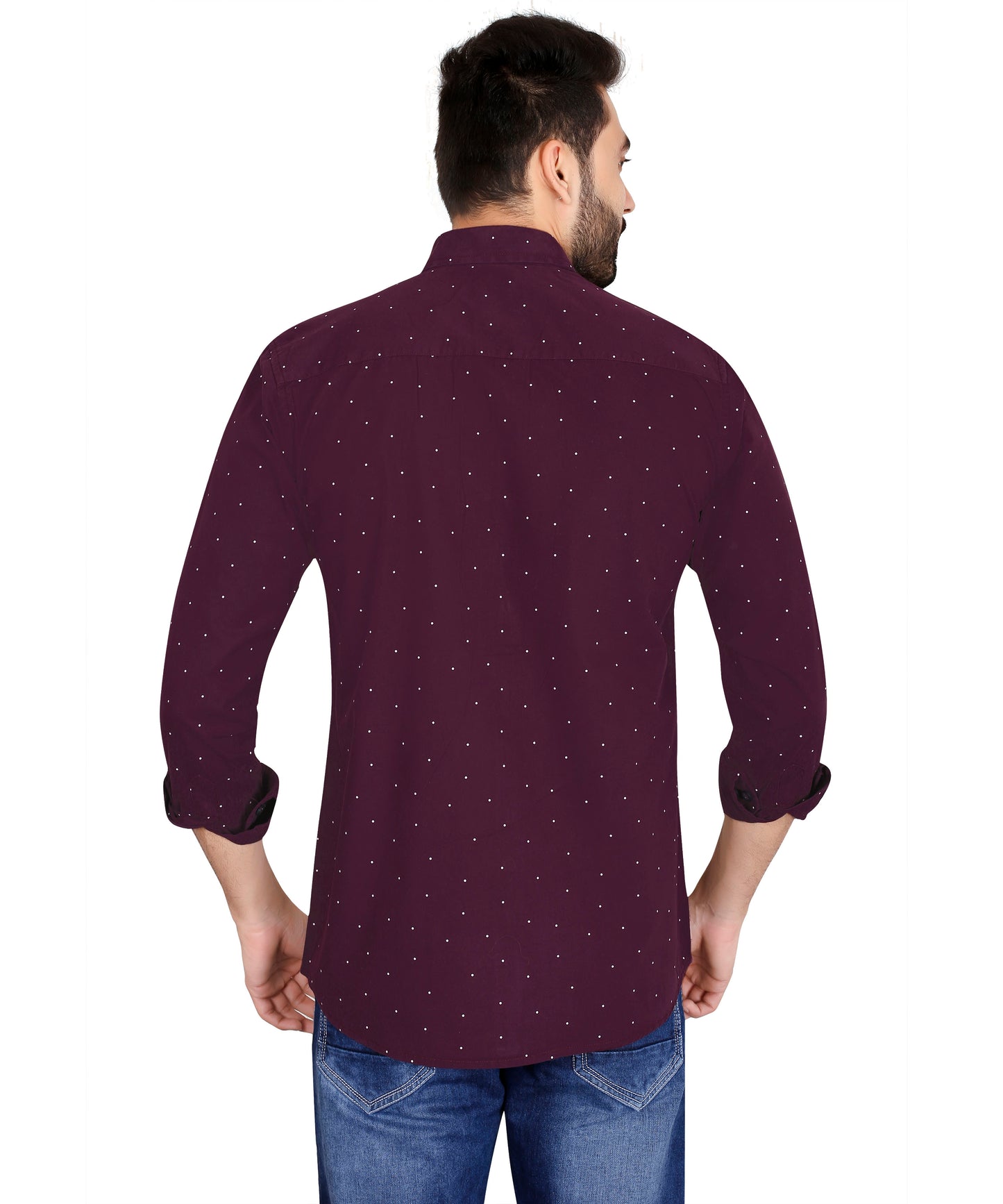 5thanfold Men's Casual Pure Cotton Full Sleeve Printed Maroon Slim Fit Shirt