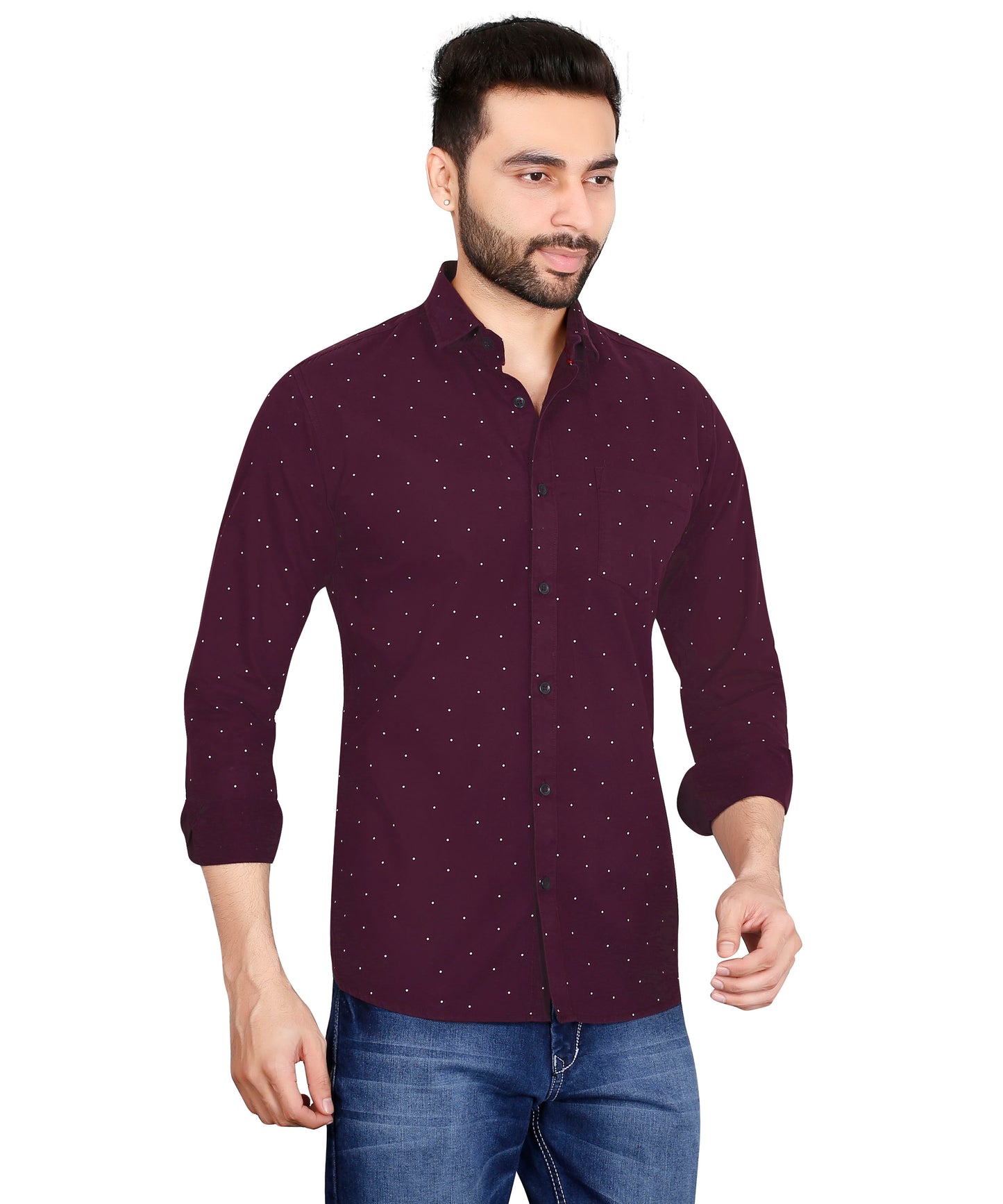 5thanfold Men's Casual Pure Cotton Full Sleeve Printed Maroon Slim Fit Shirt