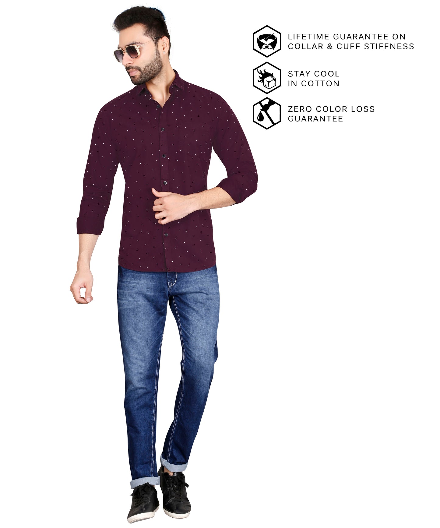 5thanfold Men's Casual Pure Cotton Full Sleeve Printed Maroon Slim Fit Shirt