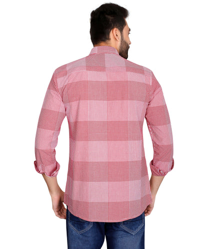 5thanfold Men's Casual Pure Cotton Full Sleeve Checkered Red Regular Fit Shirt