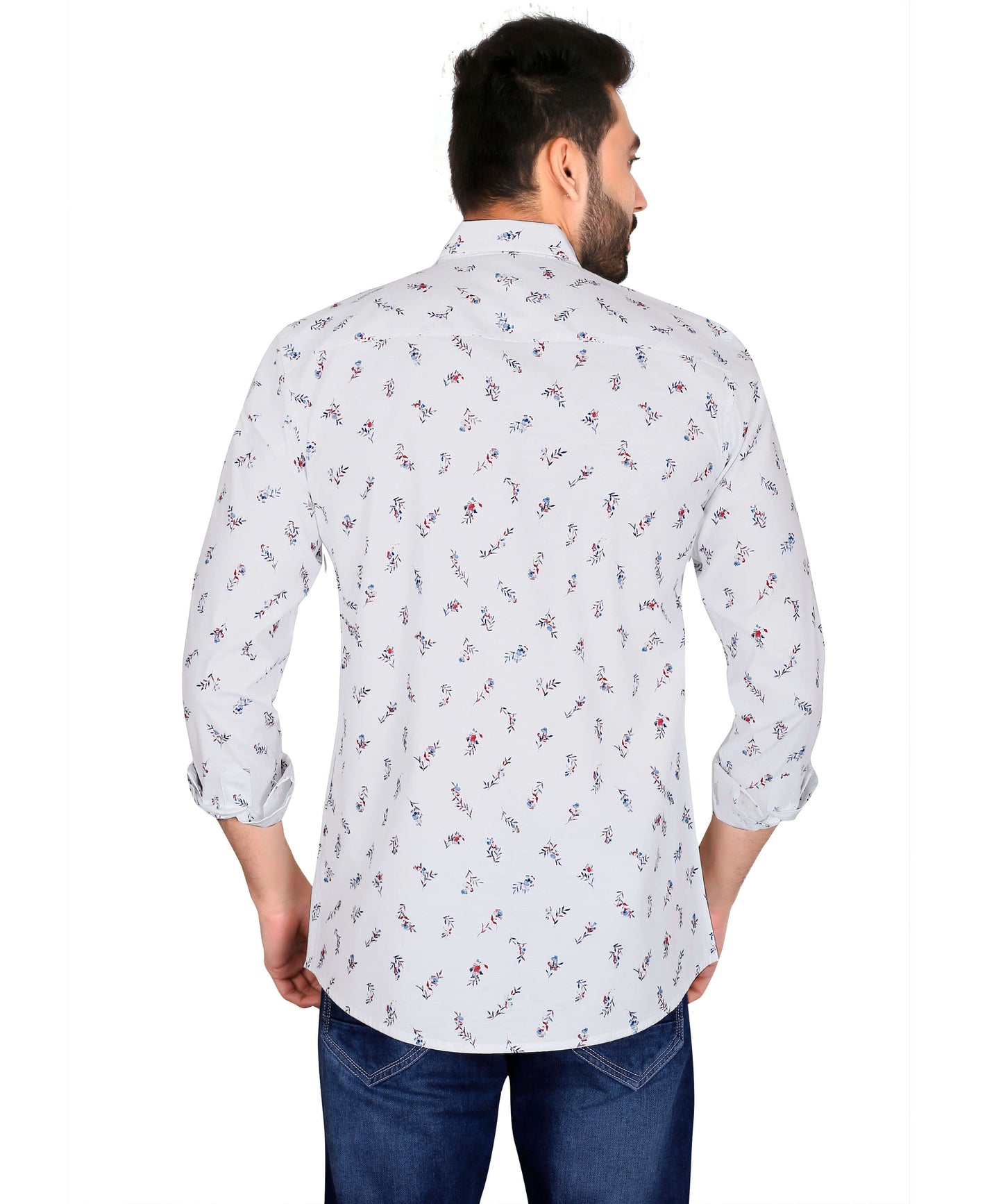 5thanfold Men's Casual Pure Cotton Full Sleeve Printed White Slim Fit Shirt