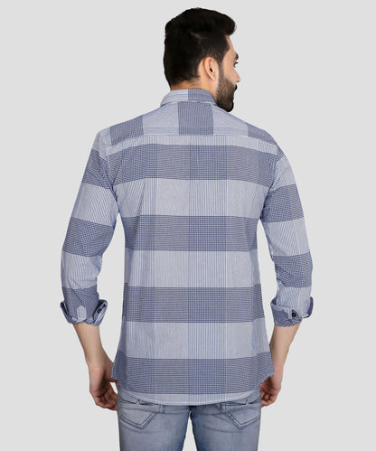 5thanfold Men's Casual Pure Cotton Full Sleeve Checkered Blue Regular Fit Shirt