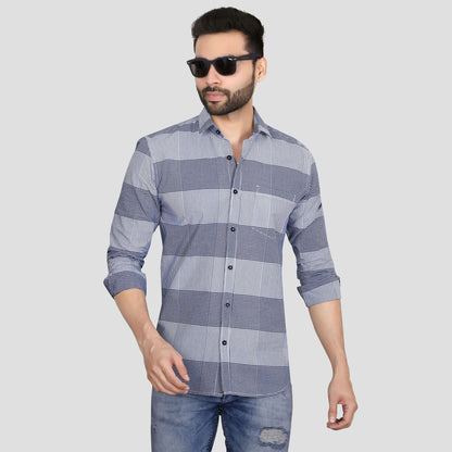 5thanfold Men's Casual Pure Cotton Full Sleeve Checkered Blue Regular Fit Shirt