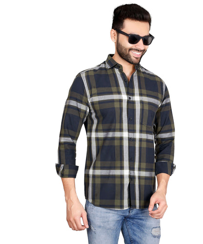 5thanfold Men's Casual Pure Cotton Full Sleeve Checkered Red Regular Fit Shirt