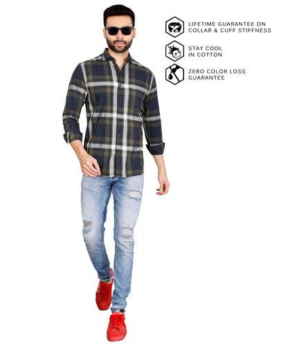 5thanfold Men's Casual Pure Cotton Full Sleeve Checkered Red Regular Fit Shirt