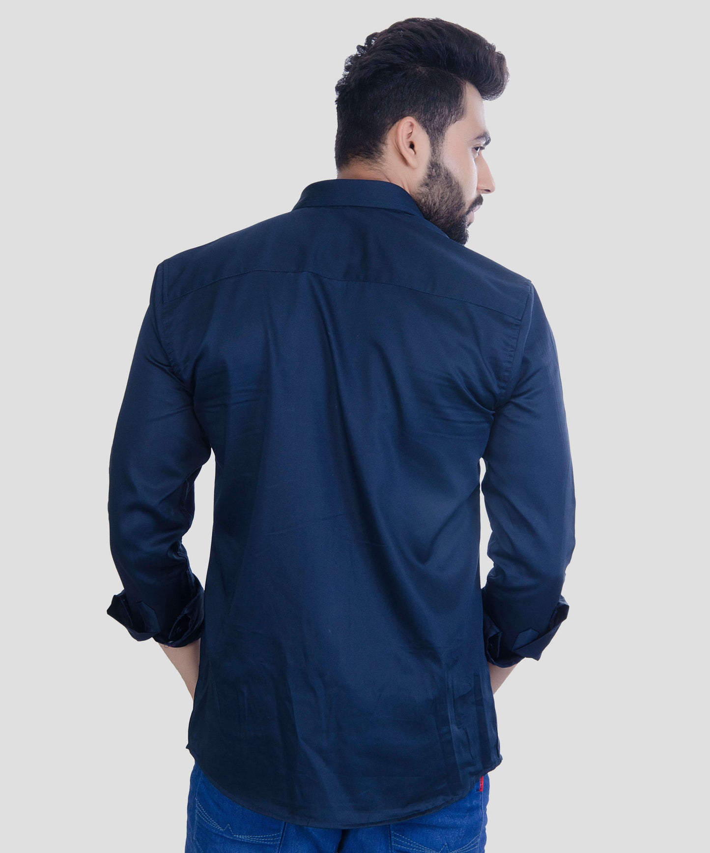 5thanfold Men's Casual Pure Cotton Full Sleeve Solid Navy Blue Slim Fit Shirt