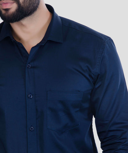 5thanfold Men's Casual Pure Cotton Full Sleeve Solid Navy Blue Slim Fit Shirt