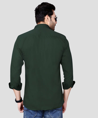 5thanfold Men's Casual Pure Cotton Full Sleeve Solid Bottle Green Slim Fit Shirt