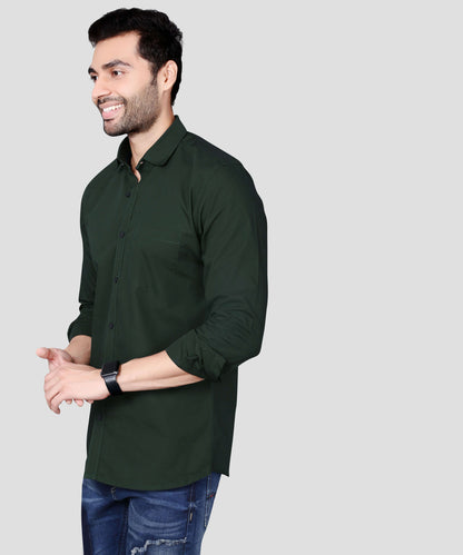 5thanfold Men's Casual Pure Cotton Full Sleeve Solid Bottle Green Slim Fit Shirt