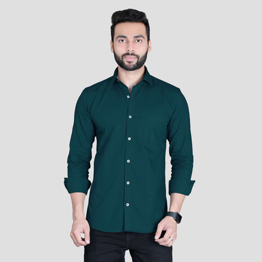 5thanfold Men's Casual Pure Cotton Full Sleeve Solid Peakok Slim Fit Shirt