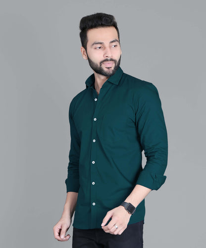 5thanfold Men's Casual Pure Cotton Full Sleeve Solid Peakok Slim Fit Shirt