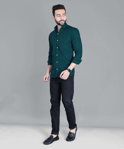 5thanfold Men's Casual Pure Cotton Full Sleeve Solid Peakok Slim Fit Shirt