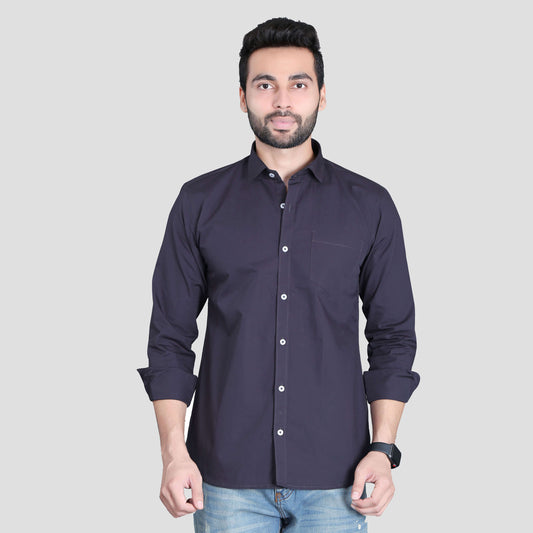 5thanfold Men's Casual Pure Cotton Full Sleeve Solid Dark Grey Slim Fit Shirt